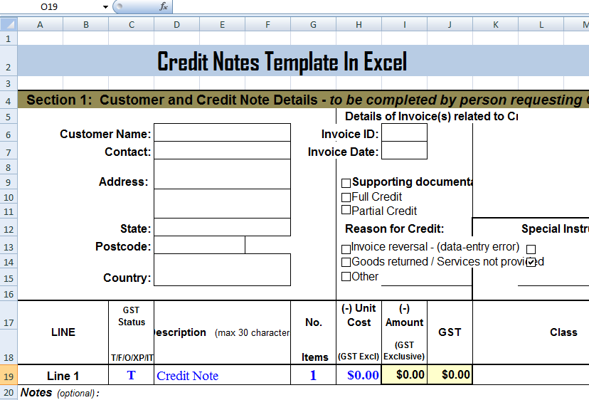 Credit Notes Template in MS Excel Format Microsoft Excel Templates