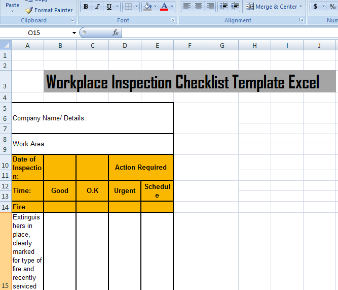 Checklist Sample Excel work place inspection checklist template excel