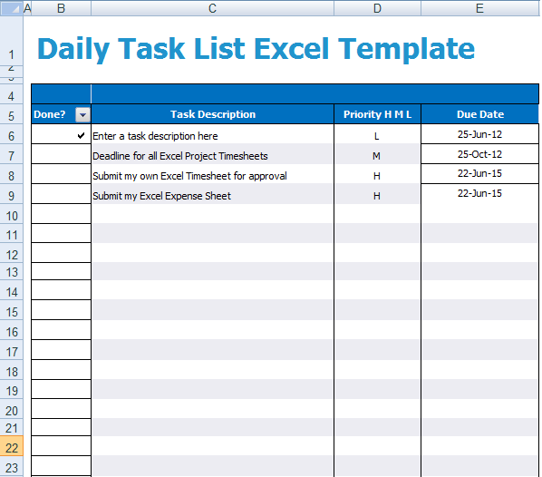 daily task list template excel free download