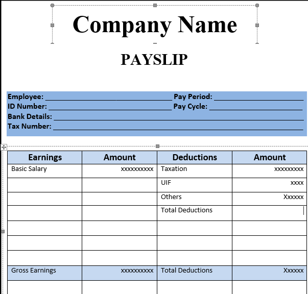 Payslip Template Format In Excel And Word Microsoft Excel Templates