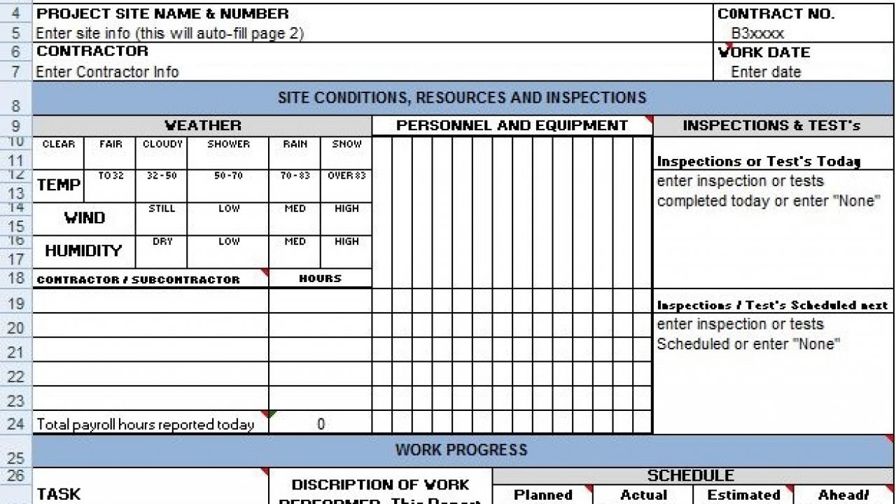 Daily Construction Report Template Excel  PDF - ExcelTemple Regarding Daily Reports Construction Templates