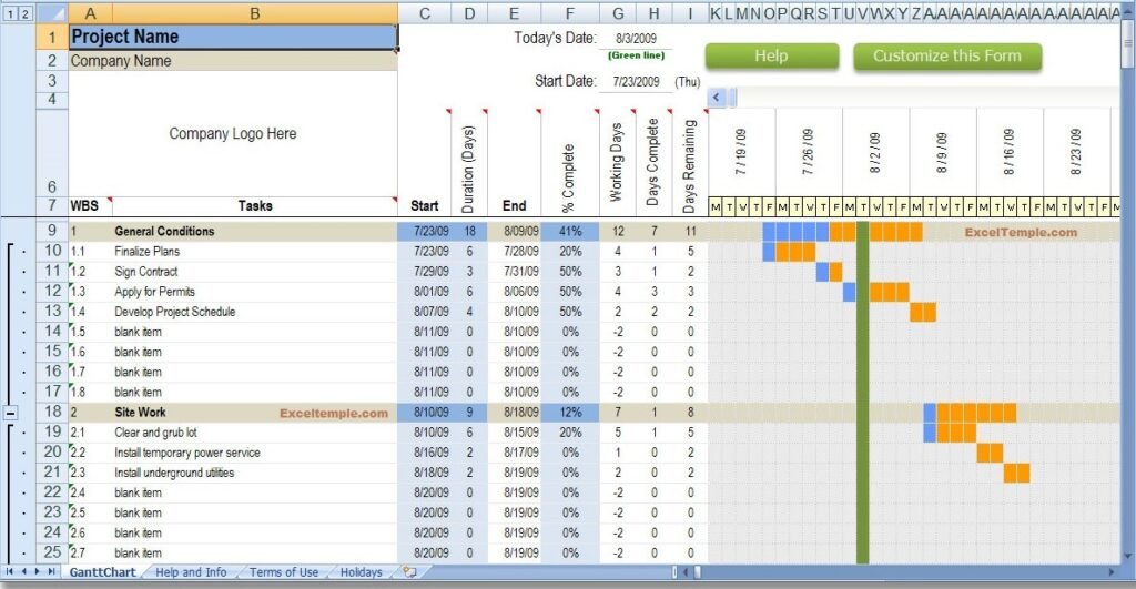 Construction Project Plan Template Excel